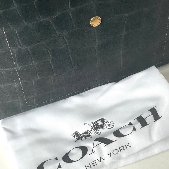 Coach Brooklyn 28 Black Croc Embossed Suede Leather Hobo CCJ00 - Picture 9 of 16